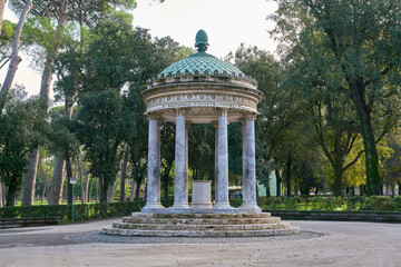 Tempio di Diana, neoclassical styled Monopteros at Villa Borghese city park in Rome, Italy	
