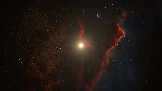 4k red nebula floating in the vast universe