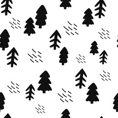 christmas trees seamless pattern, merry christmas, new year, winter forest