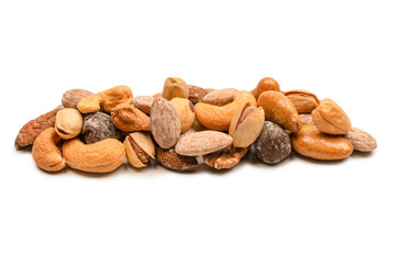 A group of almonds, pistachios, walnuts, macadamia, cashews.