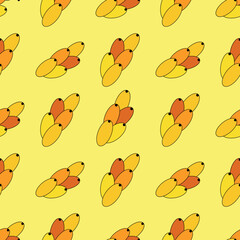 Sea buckthorn seamless pattern. Twigs with berries and leaves. Template with orange fresh berries for wallpaper