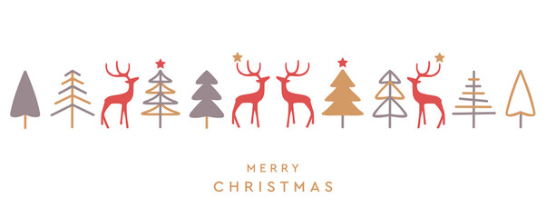 christmas greeting banner with deer and fir tree decoration
