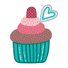 hand-drawn cupcake for lovers. Design elements for Valentines Day. Vector