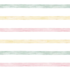 Watercolor seamless pattern with multicolor strips. Isolated on white background. Hand drawn clipart. Perfect for card, fabric, tags, invitation, printing, wrapping.