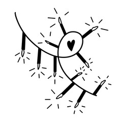 Garland with light bulbs in doodle style. Line drawing of Christmas decorative illumination. Xmas vector illustration