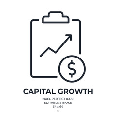 Capital growth clipboard editable stroke outline icon isolated on white background flat vector illustration. Pixel perfect. 64 x 64.