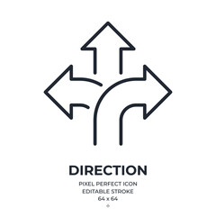 Direction choice editable stroke outline icon isolated on white background flat vector illustration. Pixel perfect. 64 x 64.