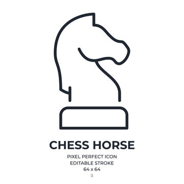 Chess horse editable stroke outline icon isolated on white background flat vector illustration. Pixel perfect. 64 x 64.