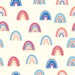 Rainbow seamless pattern in pastel colors. Scandinavian baby hand drawn illustration for textiles and newborn clothes.
