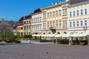 Main market square with historic tenement houses, Rzeszow, Poland