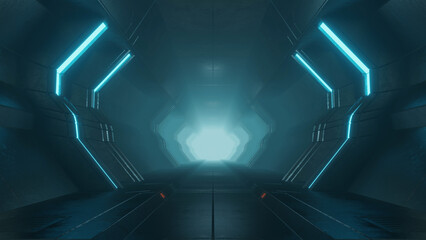 Rendering of a blue science fiction tunnel
