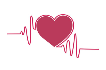 Pink heartbeat icon highlighted on a white background. The pulse is in the shape of a heart. Vector illustration
