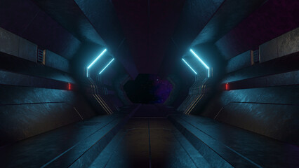 Rendering of a science fiction corridor in space station