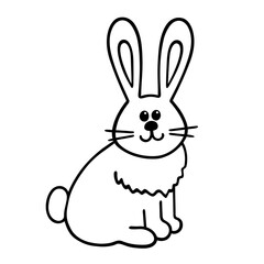 Cute rabbit. Doodle. Outline of a sitting bunny. Isolated element on white background. Lepus.