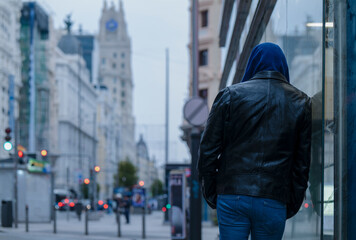 Fototapeta premium Adult man standing on street. Madrid, Spain