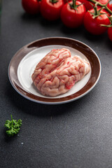 pork brain raw offal fresh meat meal food snack on the table copy space food background rustic top view