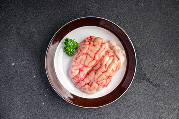 pork brain raw offal fresh meat meal food snack on the table copy space food background rustic top view