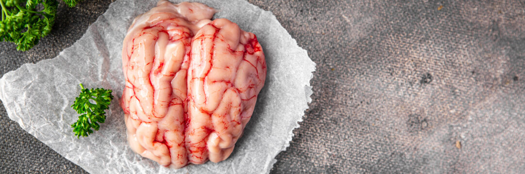 pork brain raw offal fresh meat meal food snack on the table copy space food background rustic top view