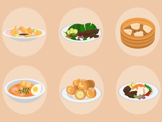 Malaysian cuisine. National food. Set of linear icons in vector. Asian food.