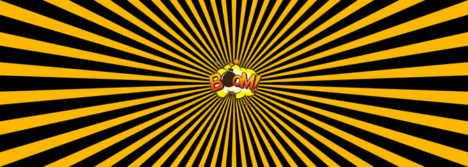 Yellow and black warning stripes with the word boom
