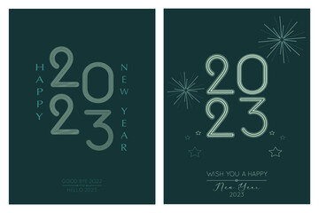 2023 background Happy New Year with a modern retro design. The upright set is great for cards, flyers, brochures, and advertising poster templates. Vector illustration.