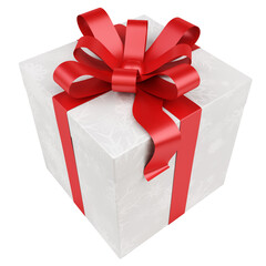 Red christmas gift isolated on transparent background. 3D rendering present with bow for Xmas