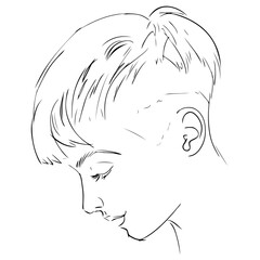 Young attractive woman with short haircut in profile, abstract portrait,  line art, quick sketch, vector fashion illustration, female beauty minimalist, vector fashion illustration