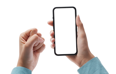 Successful winner woman holding a phone