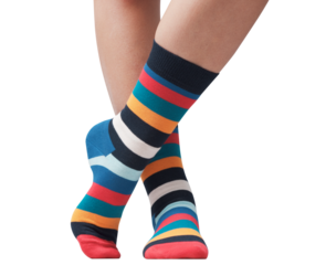 Model posing with multicolor socks
