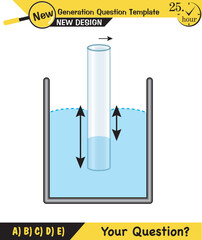 Physics, pressure and lifting force, archimedes principle, pressure of liquids and gases, containers filled with water, next generation question template, exam question, eps