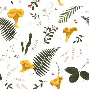  magical forest elements. images of a snake, night moth, fly agaric mushrooms, plant and space elements. Ideal for printing on fabric or clothing, wallpaper and wrapping paper