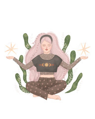 woman contour astrology, goddess of female power. zodiac signs, tarot cards, fortune-telling and predictions, forecast