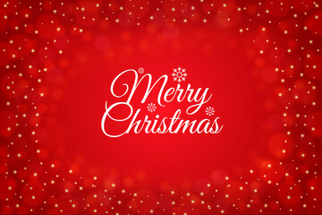 Fototapeta na wymiar Merry Christmas Holiday Banner on Bright Red Blurred Background