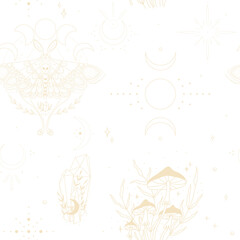 abstract illustration of mystical night. image of a snake, hands, phases of the moon and sun. sacred graphics geometry. mystical energy