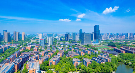 Naklejka premium Aerial Scenery of Zhejiang Wanli University, China