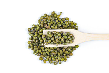 Mung bean (Moong bean, Green gram). Green bean with wooden spoon