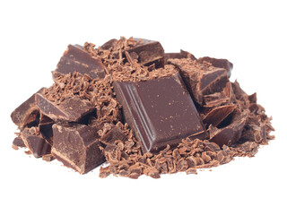Chocolate pieces isolated on white