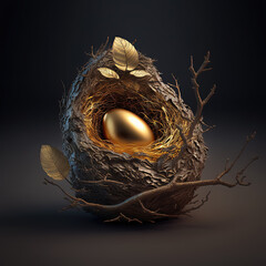 Golden Egg in Bird's Nest | Midjourney Ai Generated 