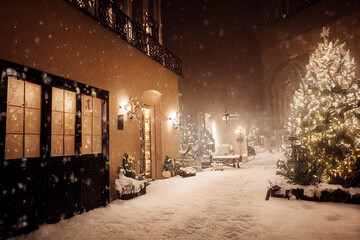 Fototapeta premium fairy tale Christmas village with snow