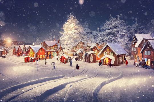 Fairy Tale Christmas Village With Snow