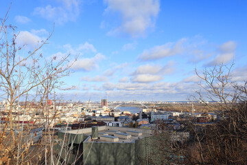 Fototapeta na wymiar Kyiv cityscape panorama from Podil, Ukraine