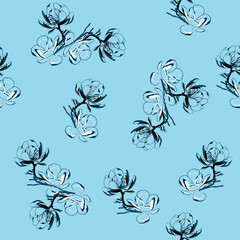 Modern floral seamless pattern. Digital drawn illustration. Can be used as textile fabric or wallpaper, cards, invitations, decorative paper
