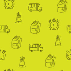 School, office seamless pattern for web pages, mobile applications. Stationery items: notebook, pen, numbers, graph, cell.