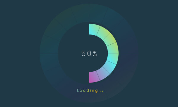 50 percent loading user interface, A Futuristic loading icon, colorful loading tap menu UI, use for Download progress, web design template, interface uploading design.