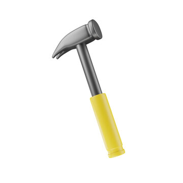 Metal hammer with yellow handle 3d.