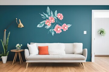 2493820308- Photo mock up,wall painting flower_ hipster living  read room interior design_ ### frame, border, ugly, fat, overwei 