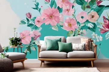 2493828308- Photo mock up,wall painting flower_ hipster living  read room interior design_ ### frame, border, ugly, fat, overwei 