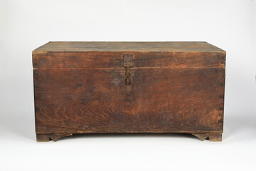 old wooden chest  isolated on the white background . 