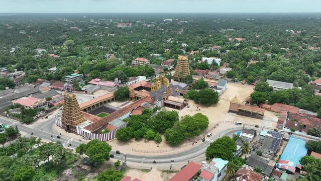 Aerial view of Nallur Kandaswamy temple, one of Sri Lanka's most sacred place of pilgrimage for Sri Lankan Hindus.