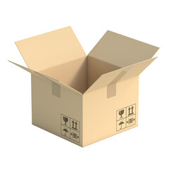 Open empty cardboard box isolated on white background 3d rendering